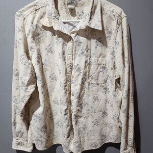 L.L. Bean Cream Button-Up Shirt/ Jacket with Light Blue Floral Print